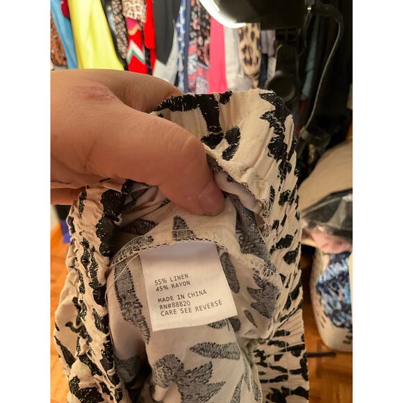 Christian Siriano New York Wide Leg Linen Pants Floral White/Black Size L NWT - Picture 4 of 4